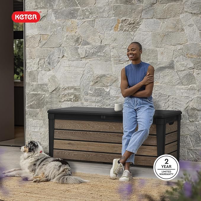 Keter Everwood 120 Gallon Resin Signature Collection Large Outdoor Storage Box - Image 11