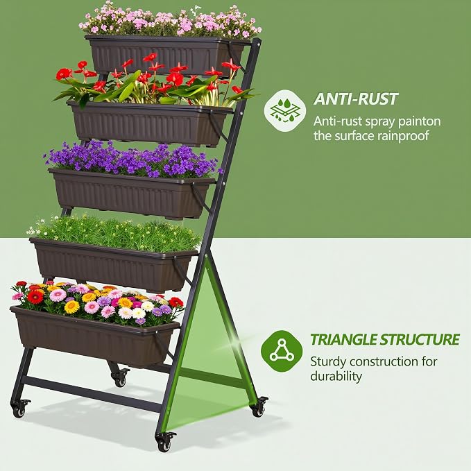 VECELO 5-Tier Vertical Garden Bed, Freestanding Elevated Raised Garden Planter - Image 9