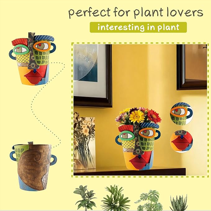 Picasso Abstract Face Flower Pot, Unique Resin Crafted Planter - Image 4