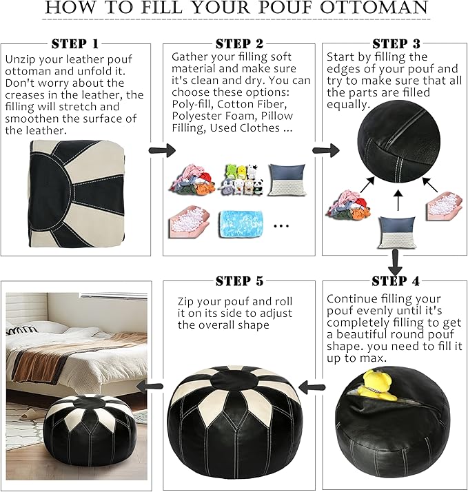 Thgonwid Unstuffed Moroccan Faux Leather Pouf Ottoman - Image 6