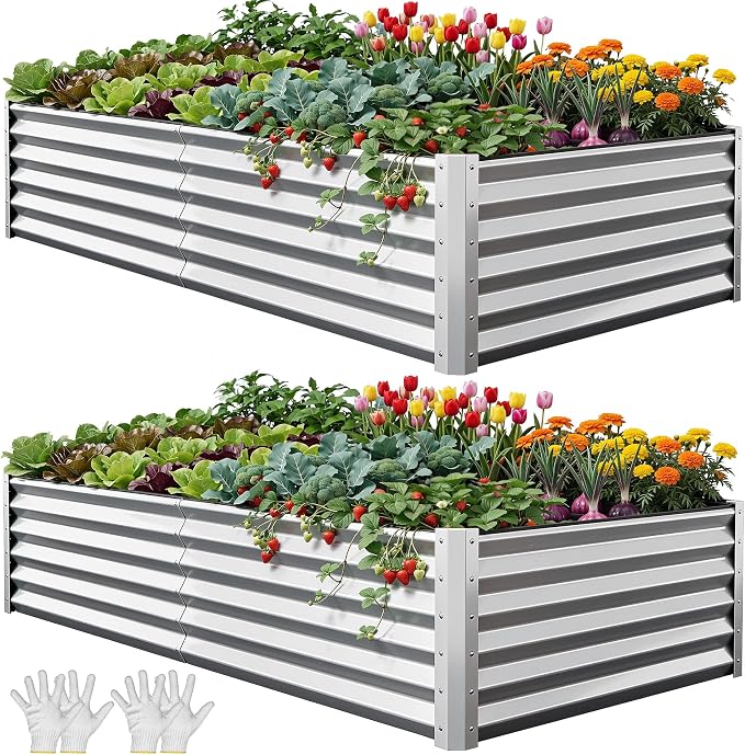 YITAHOME 8x4x1.5ft 2pcs Large Raised Garden Bed Kit, Galvanized Metal Planter by YITAHOME