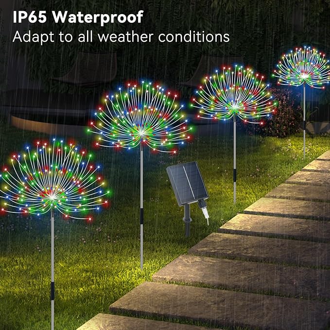 Solar Garden Lights Outdoor Waterproof, 4 Pack Total 480 LED Solar Starburst - Image 3
