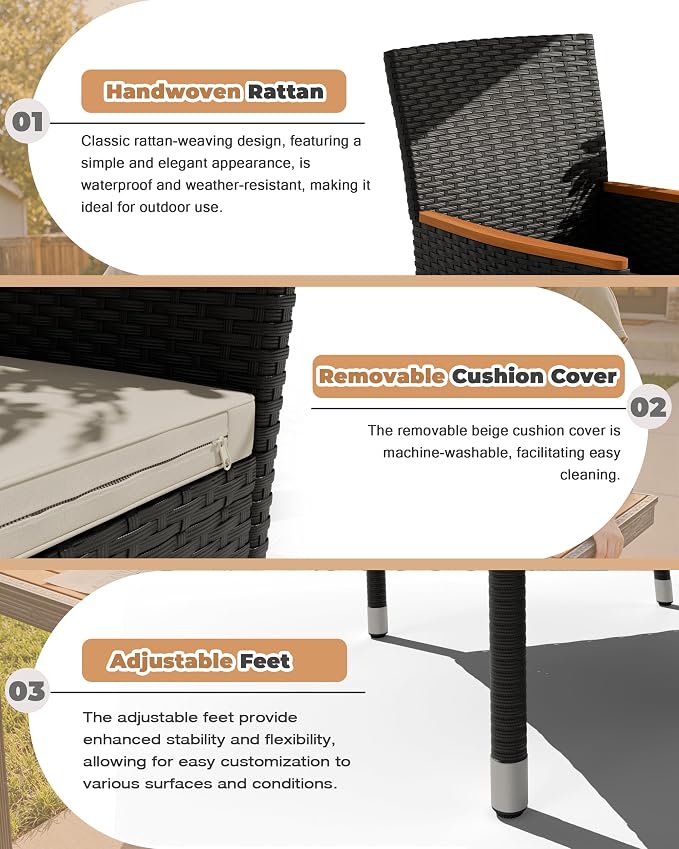 Flamaker 9 Piece Patio Dining Set Outdoor Acacia Wood Table and Chairs - Image 5