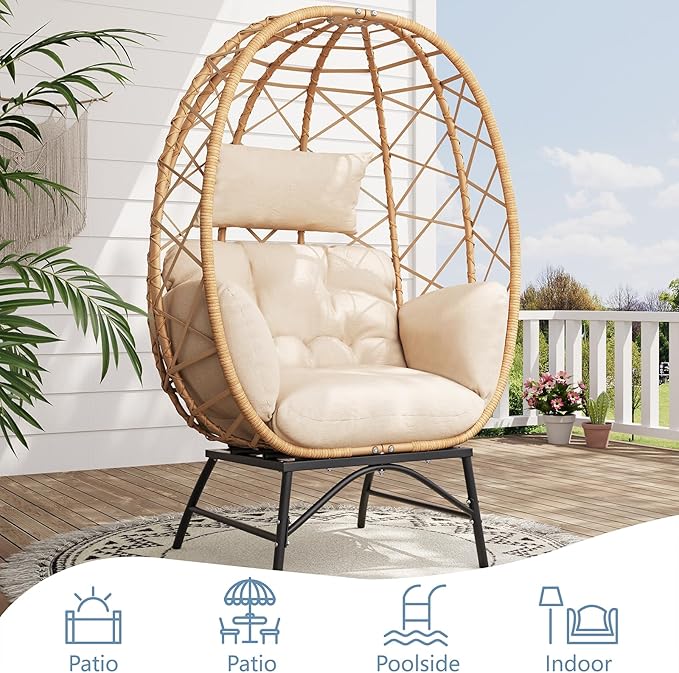 SWITTE Wicker Egg Chair Outdoor, Oversized Patio Lounge Chairs - Image 4