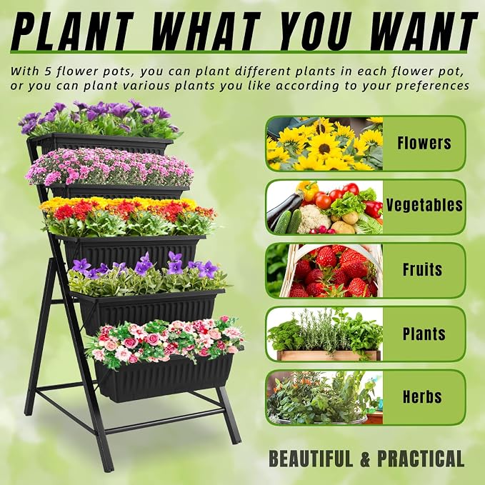 Homdox 3.74FT Vertical Garden Bed, 5 Tiers Vertical Raised Garden Planter - Image 5