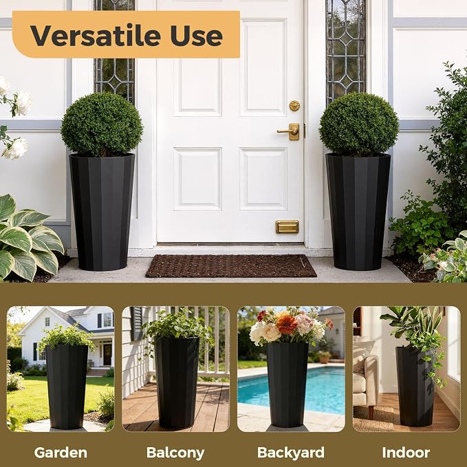 23.6" H Tall Planters for Outdoor Plants, 2 Pack Large Outdoor Planters for - Image 7