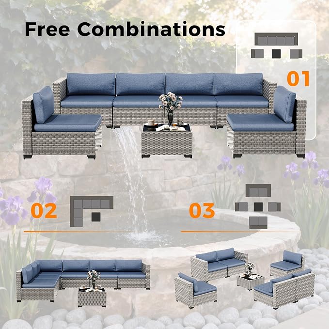 6-Seat Modular Patio Furniture Set – Outdoor Wicker Sectional Sofa - Image 8