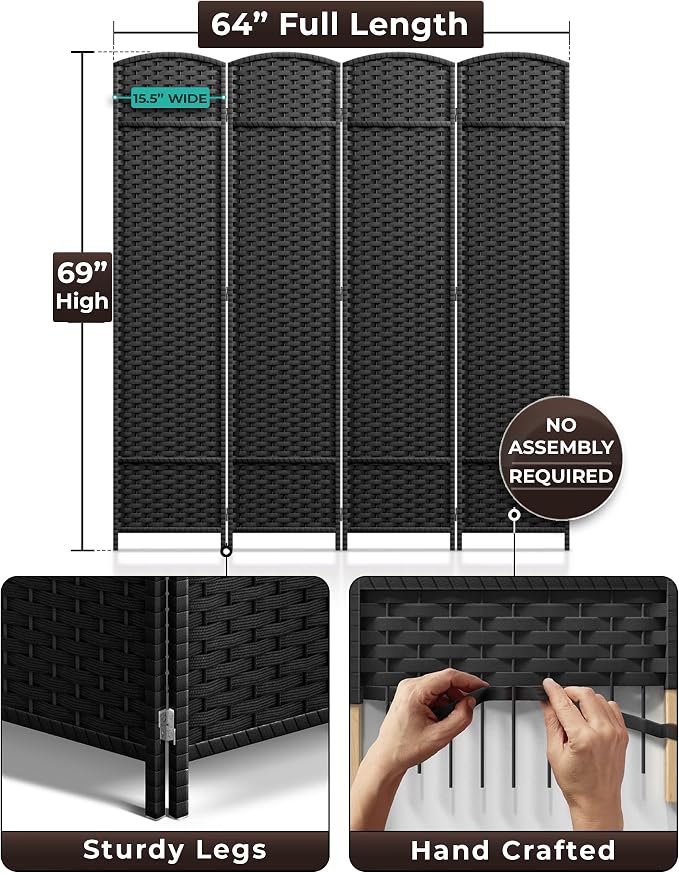 Sorbus 4 Panel Room Divider 6 ft. Tall - Image 5