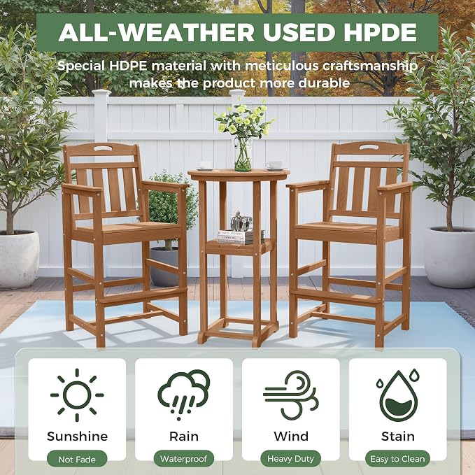Outdoor Bistro Bar Set, Patio High Top Table and Bar Height Tall Adirondack - Image 3