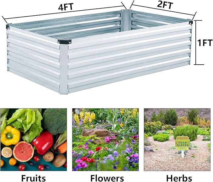 2 Pack 4x2x1FT Galvanized Raised Garden Beds Kit Outdoor Metal Gardening - Image 3