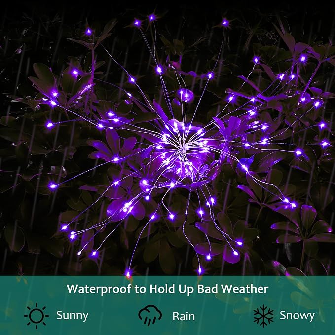 JJGoo Solar Firework Lights, 2 Pack 180 LEDs 2 Lighting Modes Solar Lights - Image 5