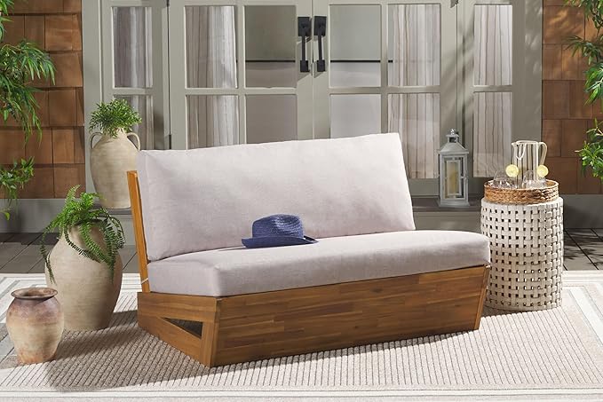 SAFAVIEH Outdoor Patio Furniture Collection Lynn Natural & Light Grey Solid - Image 4