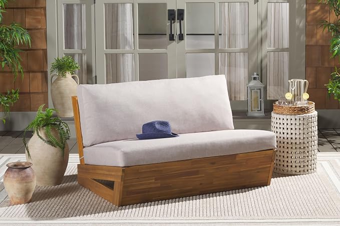 SAFAVIEH Outdoor Patio Furniture Collection Lynn Natural & Light Grey Solid - Image 2