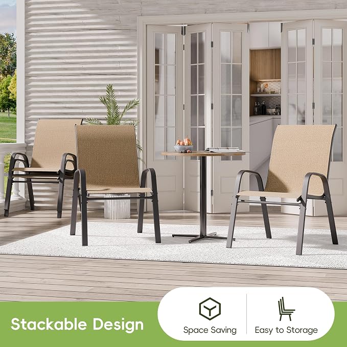 Patio Chairs Set of 2, Outdoor Dining Chairs Stackable - Image 4