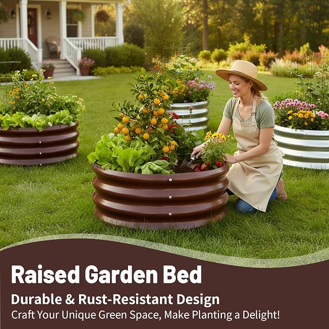 GOOZOO Galvanized Planter Raised Garden Beds, Round Metal Land Planter Box - Image 2