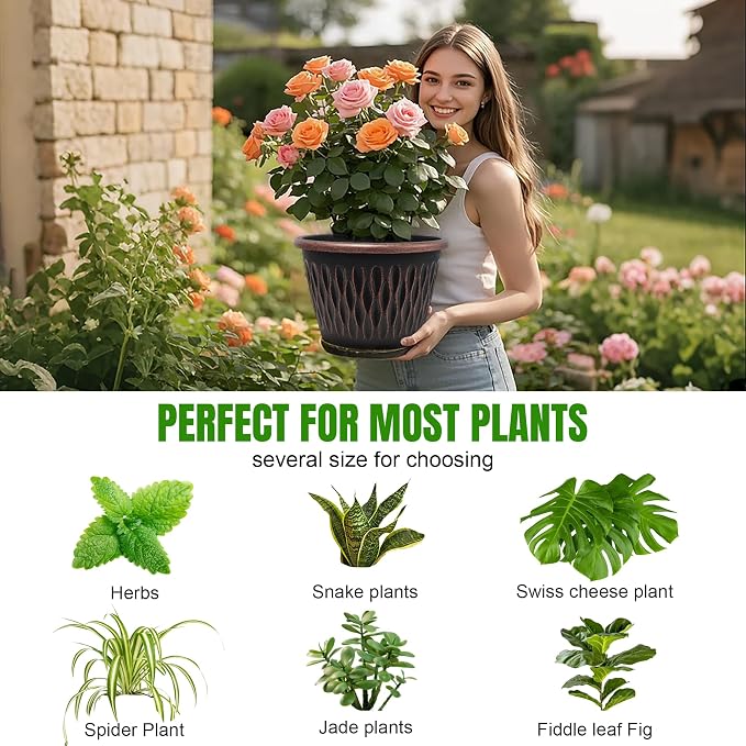 Usocik 4 Pack 10 Inch Retro Plant Pots, Vintage Striped Flower Pots - Image 5