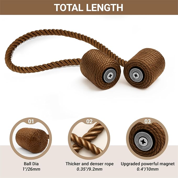 Hion Magnetic Curtain Tiebacks Dark Brown 2pcs, Curtain Tiebacks Buckles - Image 2