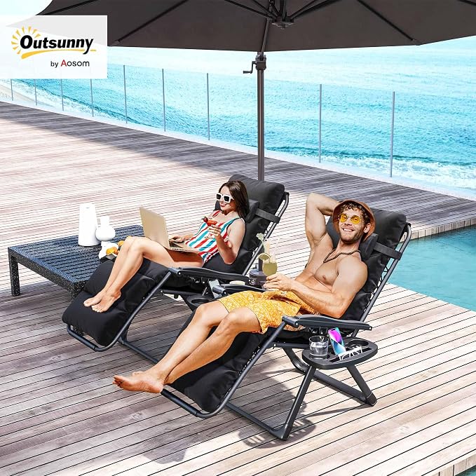Outsunny Zero Gravity Chairs Set of 2, Reclining Folding Zero Gravity Lounge - Image 2