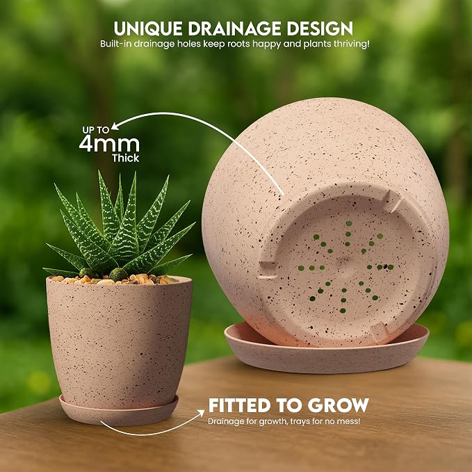 Utopia Home - Spotty Plant Pots Indoor - 7/6.6/6/5.3/4.8 Inches Flower Pots - 5 - Image 4