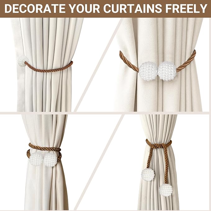 Hion Magnetic Curtain Tiebacks Dark Brown 6 Pack, Curtain Tiebacks Buckles - Image 5