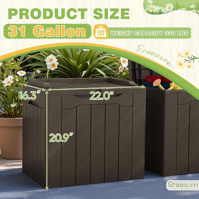 Greesum 31 Gallon Deck Box for Outside, All Weather Outdoor Storage Boxes for - Image 7