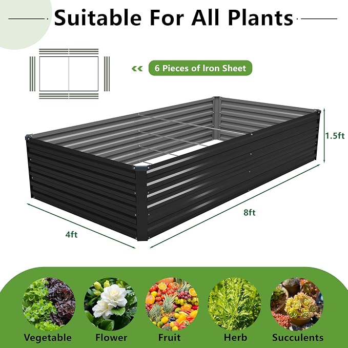 8x4x1.5FT Galvanized Raised Garden Bed, Vegetable Boxes-Rectangle Metal Flower - Image 2