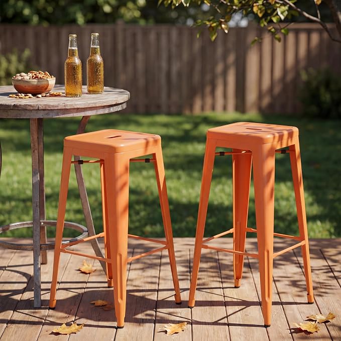Shahoo 30 Inches Metal Bar Stools Counter Height Stackable Backless Stools - Image 8