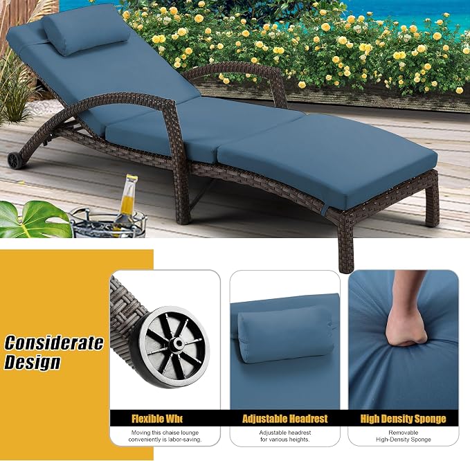 HOMREST Chaise Lounge Chairs Set of 2, PE Rattan Wicker Patio Lounge Chair - Image 4