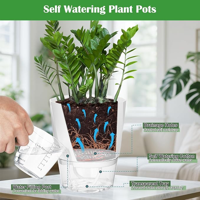 KIMCHOMERSE Self Watering Plant Pots, 4.7 Inch Plant Pots 3 Pack Indoor Planter - Image 2