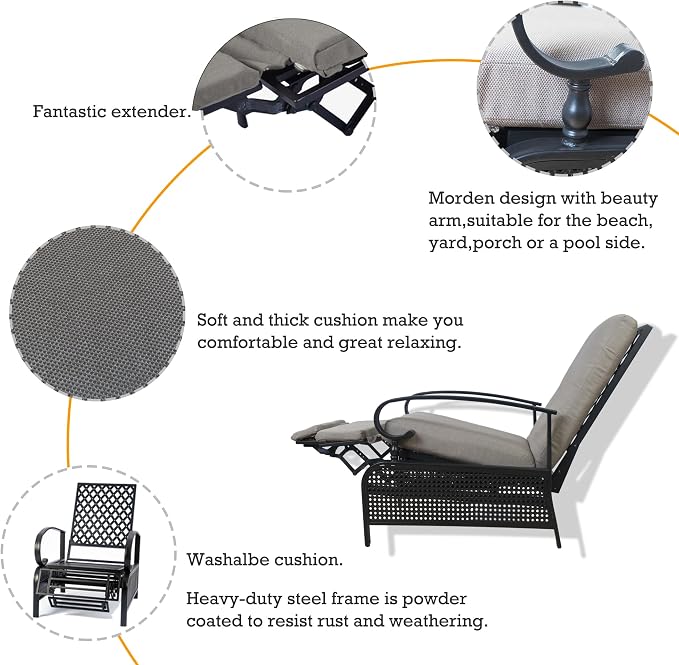 Kozyard Adjustable Outdoor Reclining Lounge Chair, Cushioned Patio Chaise Lounge - Image 5