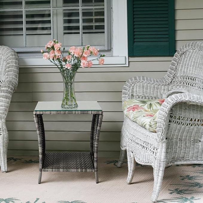 Wicker Rattan Side Table, Outdoor Square Rattan Coffee End Table - Image 8