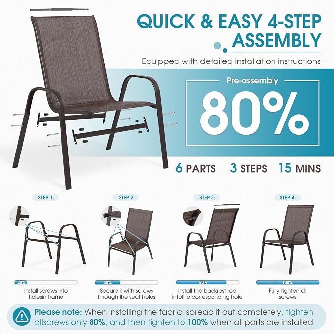 Outdoor Stackable Chairs Set of 4, Stacking Patio Chairs - Image 6