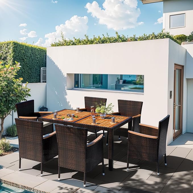 Shintenchi 7 Piece Patio Dining Set, Wicker Patio Conversation Set - Image 2