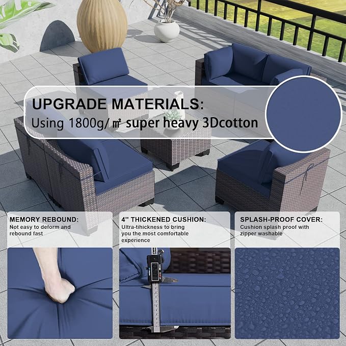 Kullavik 7 Pieces Outdoor Patio Furniture Set, Sectional Rattan Sofa Set Brown - Image 3