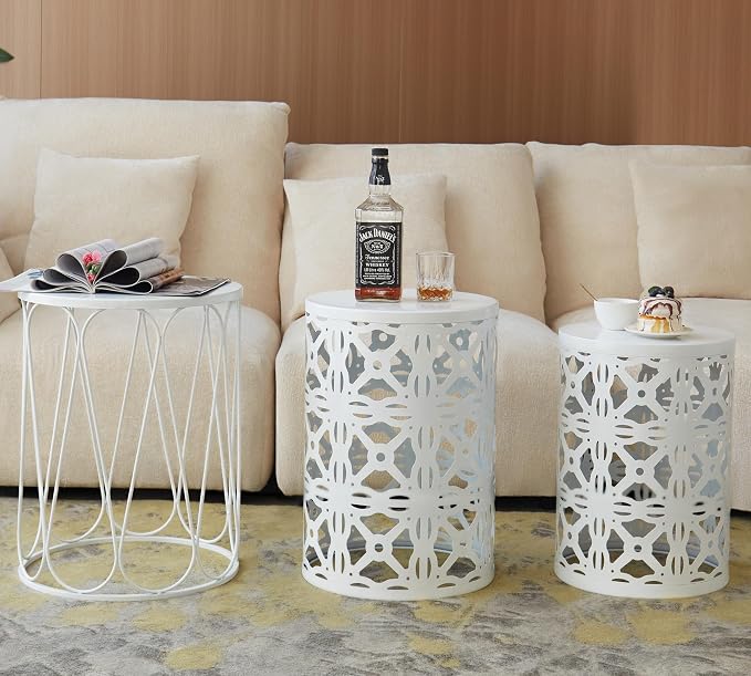 HFHOME Set of 3 Metal Outdoor Side Table, Nesting Round Coffee Table - Image 6