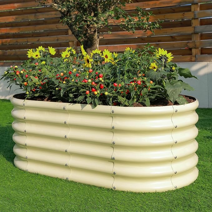 Land Guard 18“ Tall Outdoor Metal Raised Garden Bed, Oval Deep Root Planter Box - Image 4
