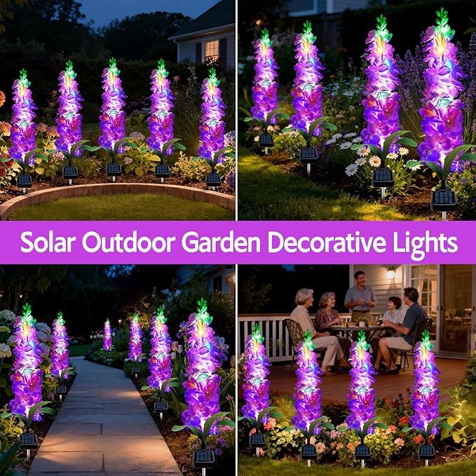 Solar Garden Lights, Solar Purple Delphinium Flowers Lights 4 Pack 80 LEDs - Image 7