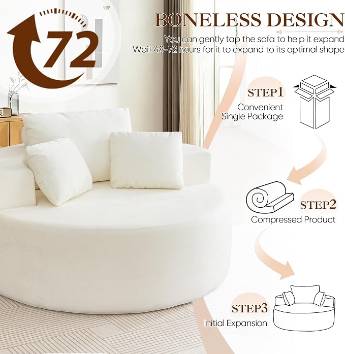 Antetek Oversized Round Chaise Longue Chair Indoor, Modern 55-inch Upholstered - Image 6
