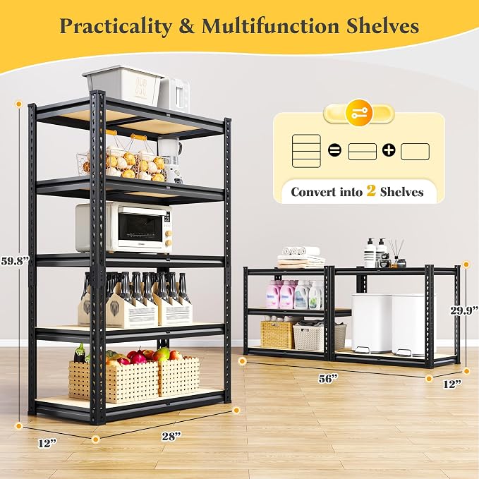 Set of 2 Storage Shelves 5 Tier Garage Shelving Heavy Duty Metal Shelving - Image 3