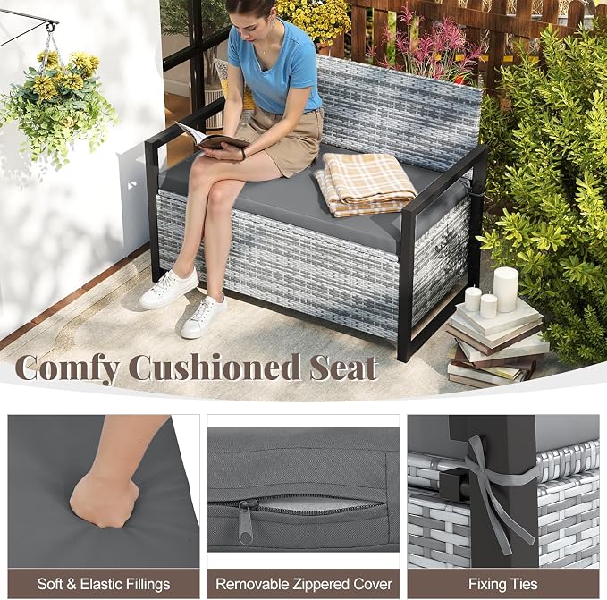 RELAX4LIFE Wicker Outdoor Bench - Image 5