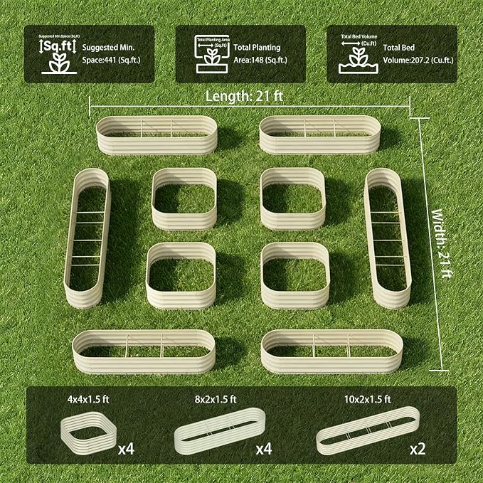 10-Pack 18” Tall Galvanized Raised Garden Beds – Compact Backyard Garden Layout - Image 2