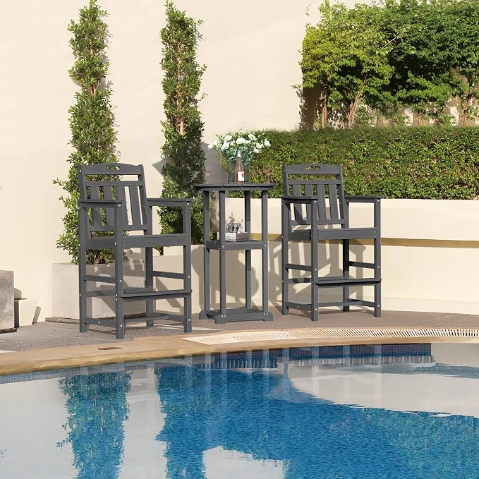 Outdoor Bistro Bar Set, Patio High Top Table and Bar Height Tall Adirondack - Image 2