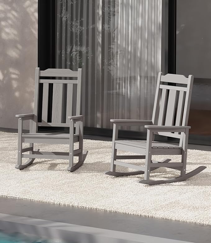 SERWALL Oversized Rocking Chair Set of 2 Outdoor, HDPE Outdoor Rocking Chair by SERWALL