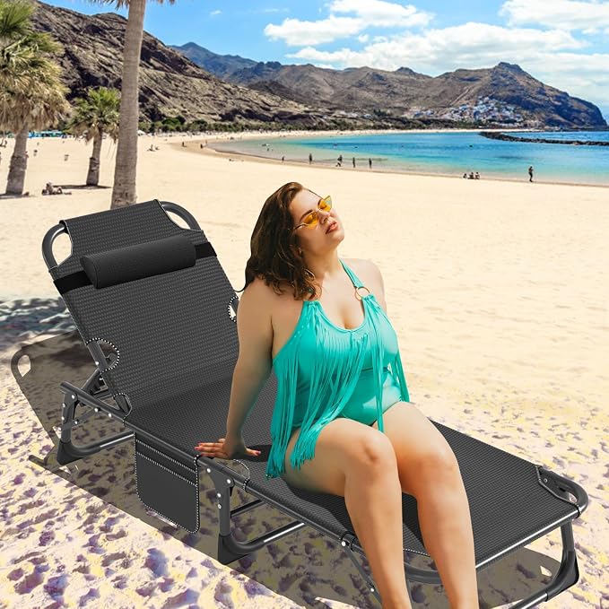 MOPHOTO Folding Chaise Lounge Chair 5-Position, Folding Cot, Heavy Duty Patio - Image 2