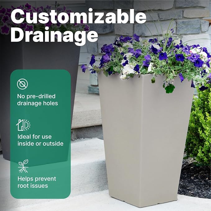 Step2 Tremont Tall Square Tapered Planter, Indoor/Outdoor Plants, Efficient - Image 6