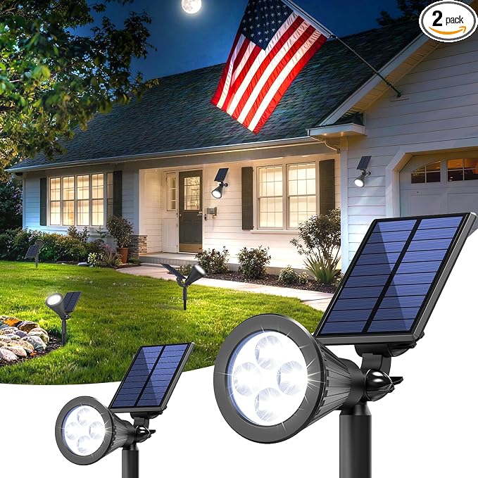Solar Lights Outdoor Waterproof IP65, 6500K Super Bright LED, 2 Lighting Modes by JEJOT