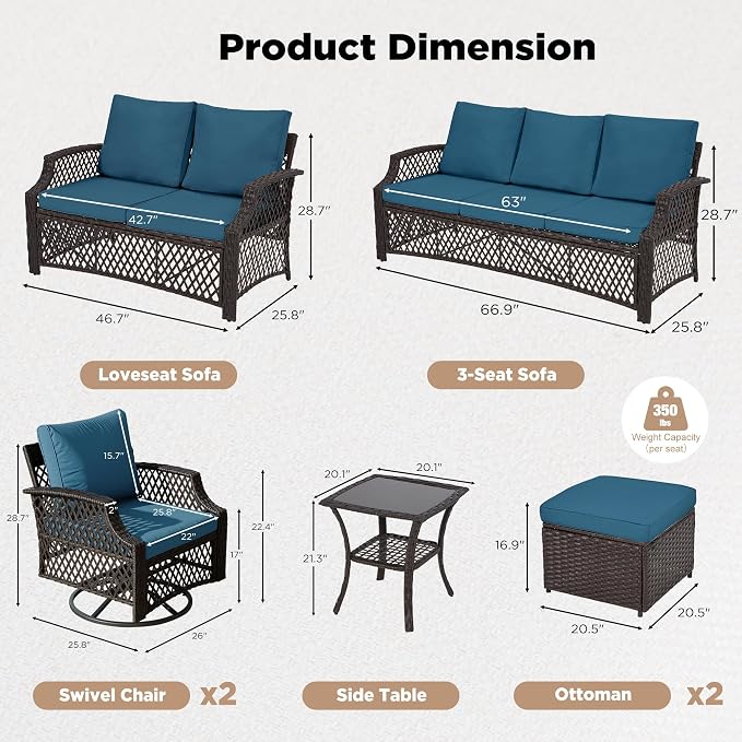 HOMREST 7 Piece Patio Furniture Set, Wicker Outdoor Conversation Sofa Set - Image 6