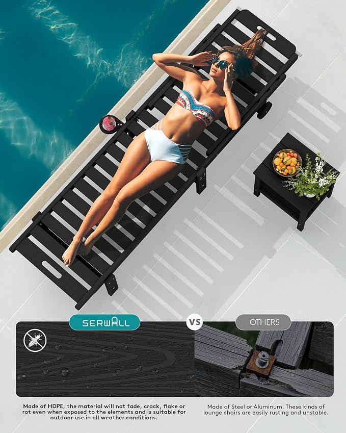 SERWALL Outdoor Chaise Lounge Set of 8, HDPE Pool Lounge Chairs - Image 7