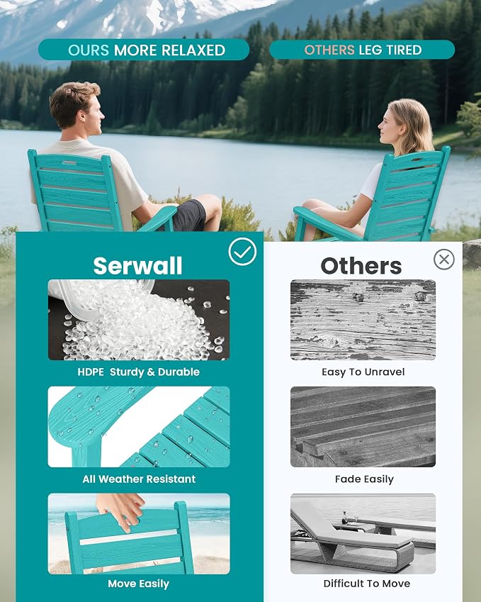 SERWALL Outdoor Rocking Chair Set of 4, Oversized HDPE Patio Rocking Chair - Image 6