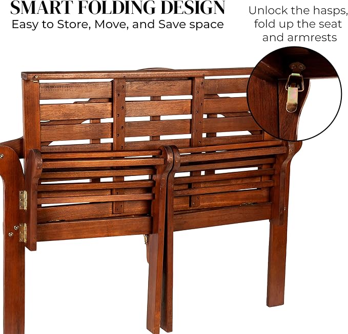 Plow & Hearth Weatherproof Lutyens Eucalyptus Wood Garden Bench | Foldable - Image 4